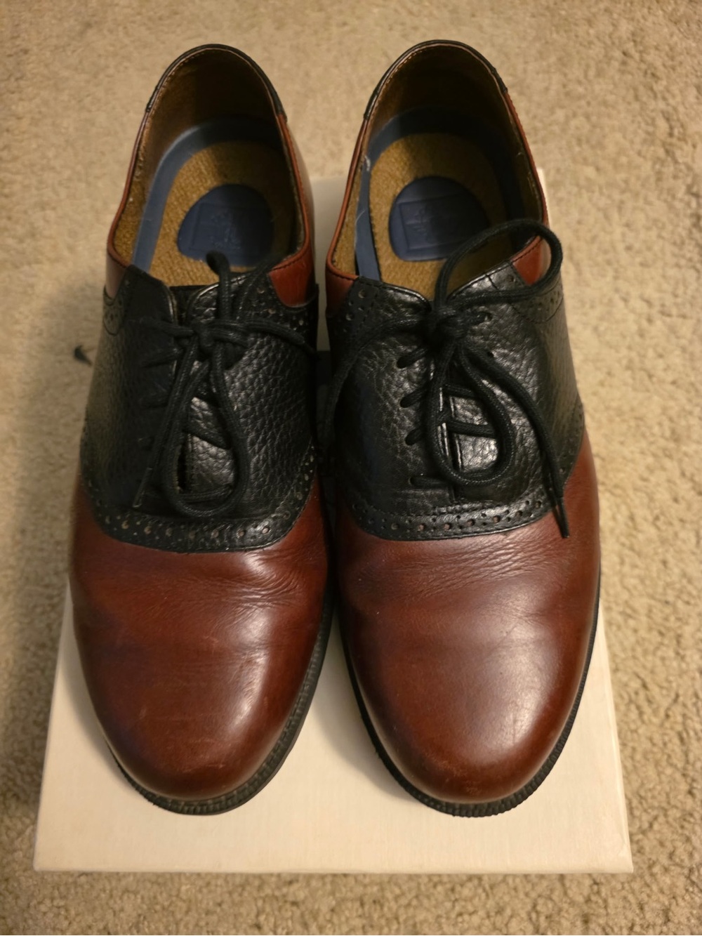 Dockers Brand Columbia Two-Tone Brown and Black Leather Oxfords